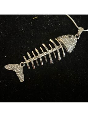 Sterling Silver Fish Necklace 20 Inch With Crystals